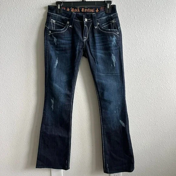 NWOT Rock Revival Women's Dark Wash Stephanie Boot Cut Jeans Size 27 - Picture 2 of 16